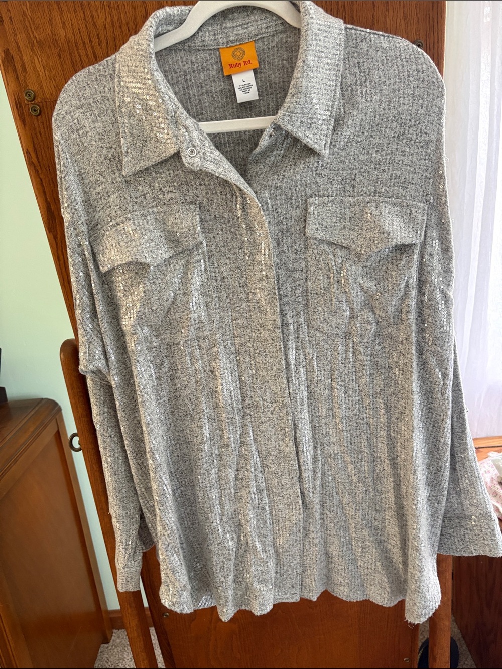 Ruby Rd. Gray Knit Button-Front Shirt Jacket